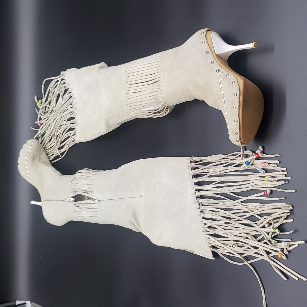 GIUSEPPE ZANOTTI BOOTS SIZE 39 COLOR WHITE SUEDE WITH BEADS 100% AUTHENTIC